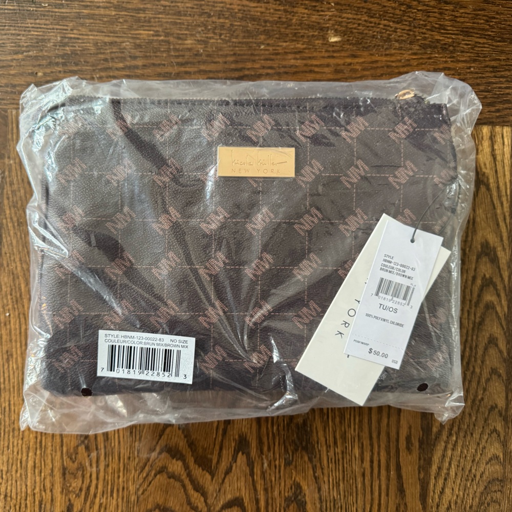 Nicole Miller Brown Monogram Crossbody Pouch Set - Picture 5 of 6